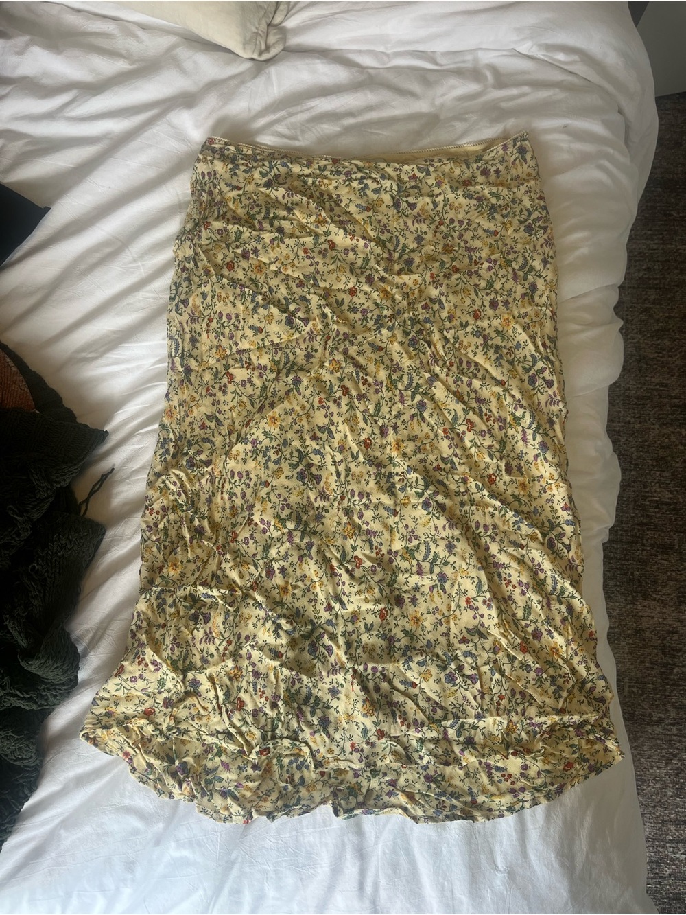 Reformation Yellow Floral Midi Skirt with Multicolor Bouquet Print